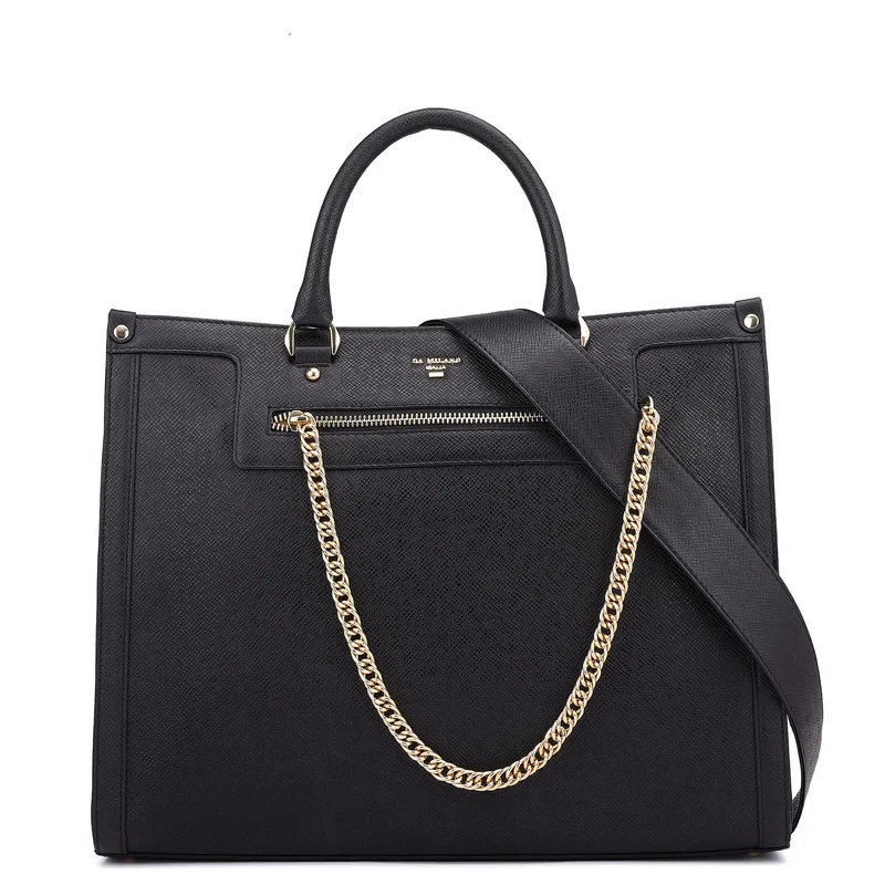 Da Milano Large Franzy Leather Book Tote - Black